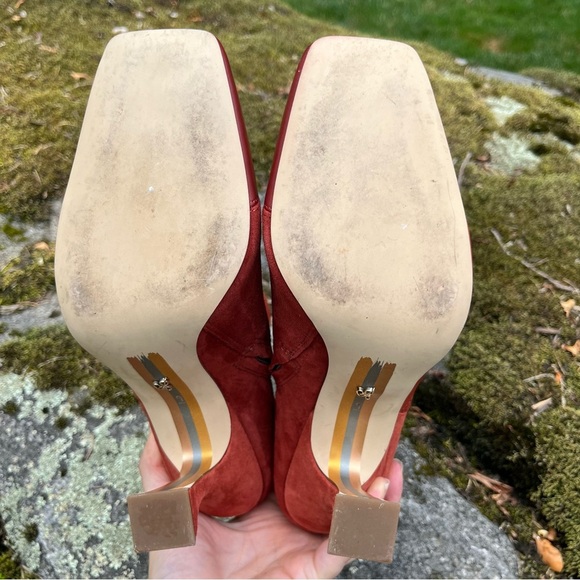 Sam Edelman Olina Cinnamon Spice Red Suede & Leather Patchwork Ankle Boots Sz 9 - Picture 11 of 16